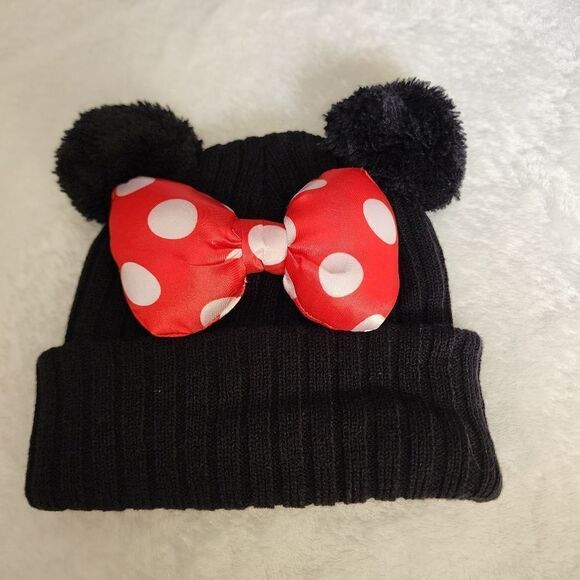 Minnie Mouse Inspired Childs Beanie Hat with Bow - Picture 1 of 6